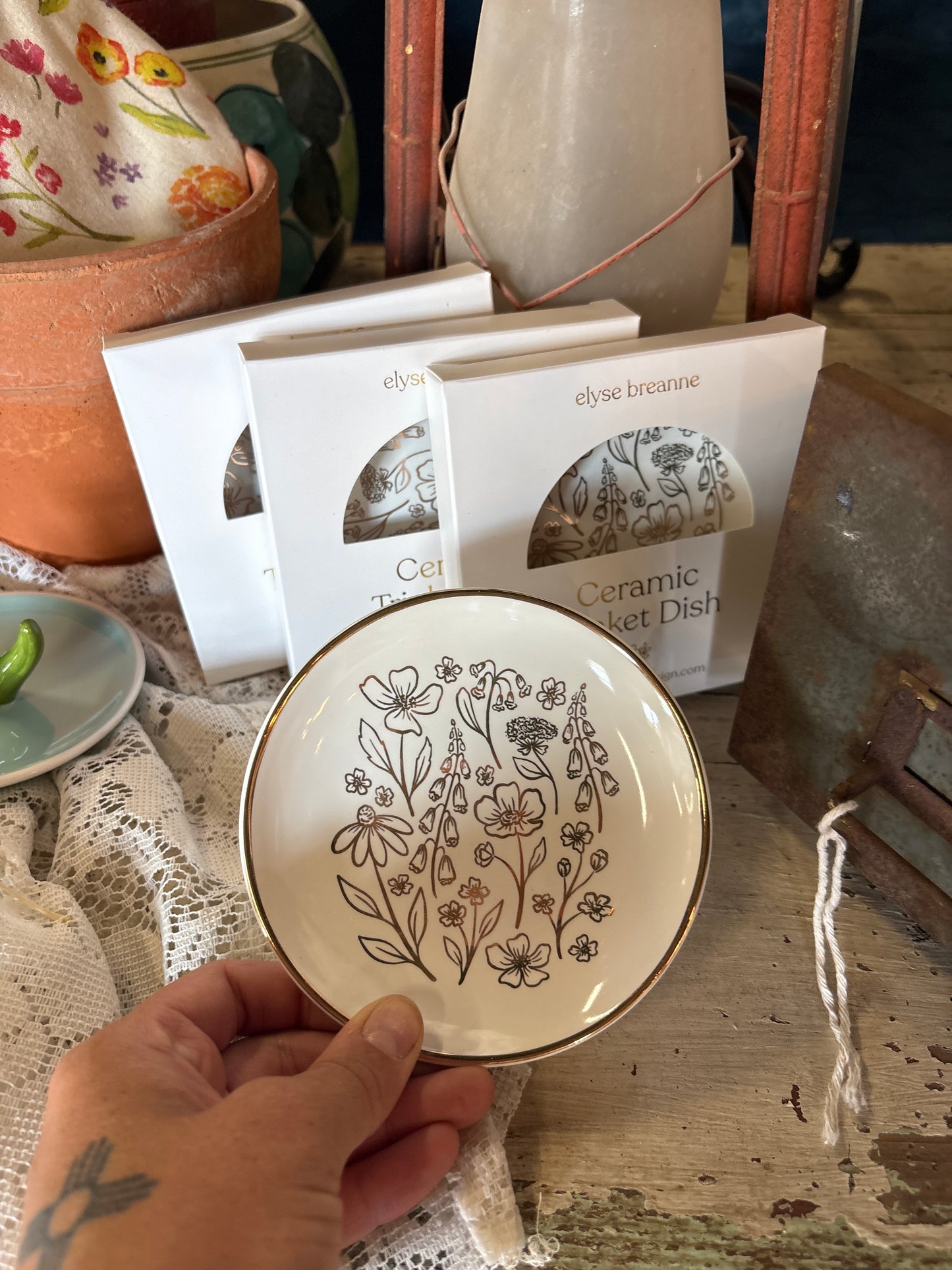 White Floral Trinket Plate