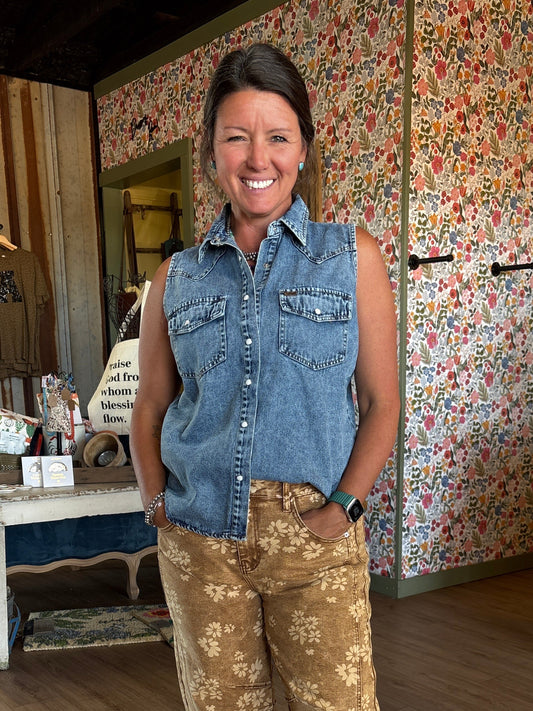 Denim Pearl Snap Top