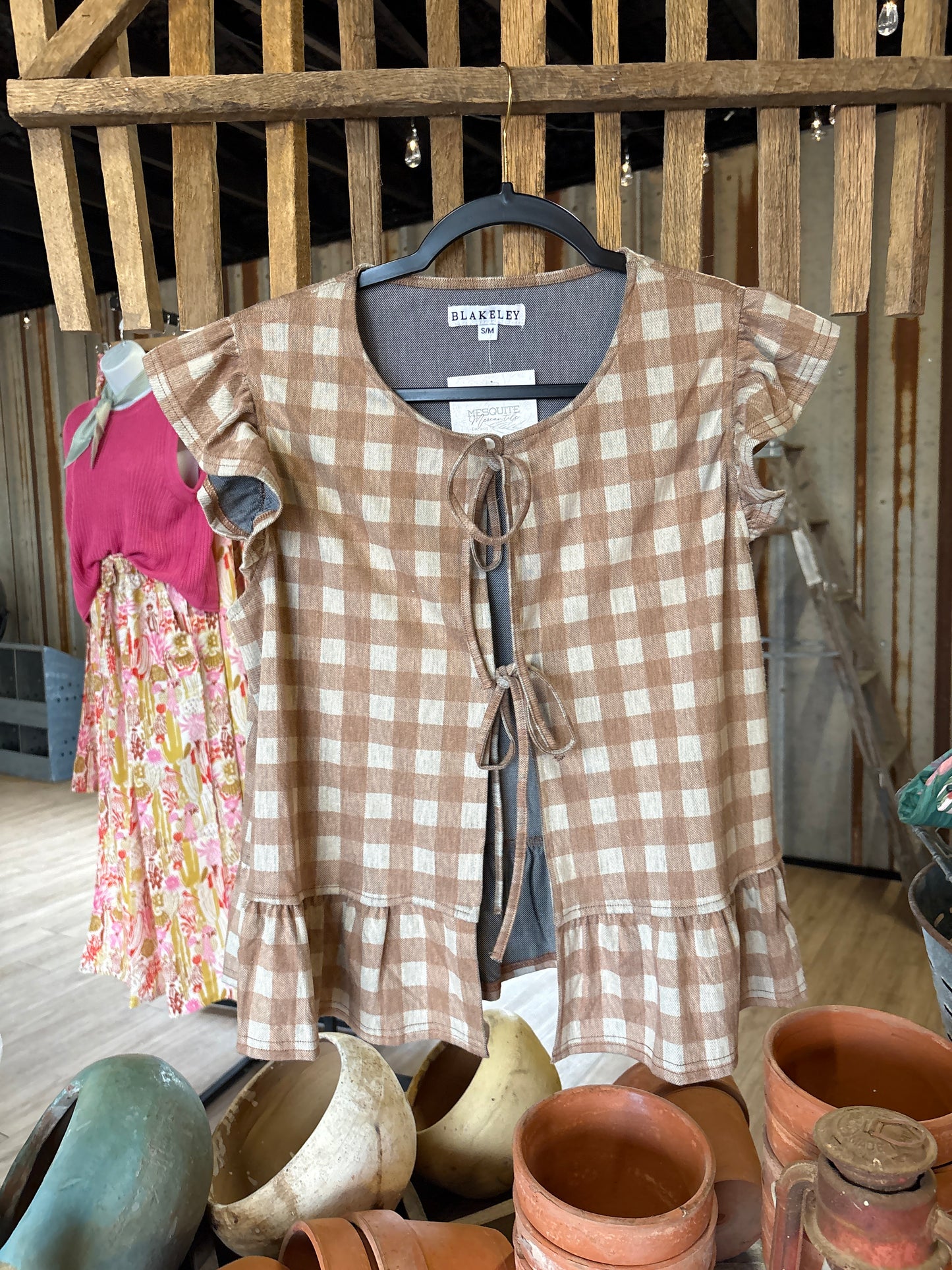 Brown Gingham Tie Vest