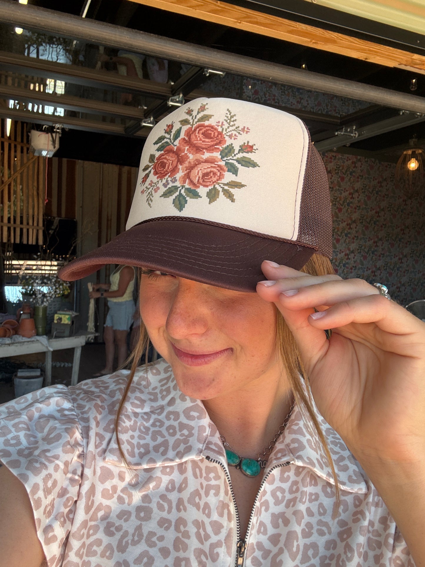 Brown Floral Trucker