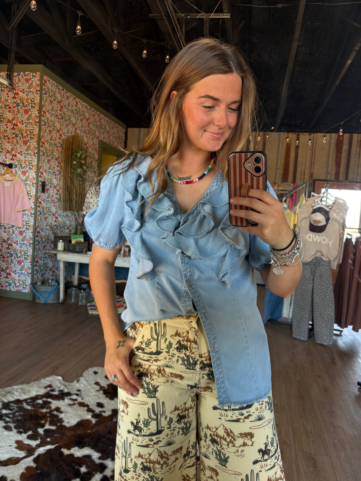 Denim Ruffled Blouse