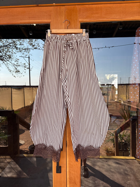 Brown Stripped Lace Pant