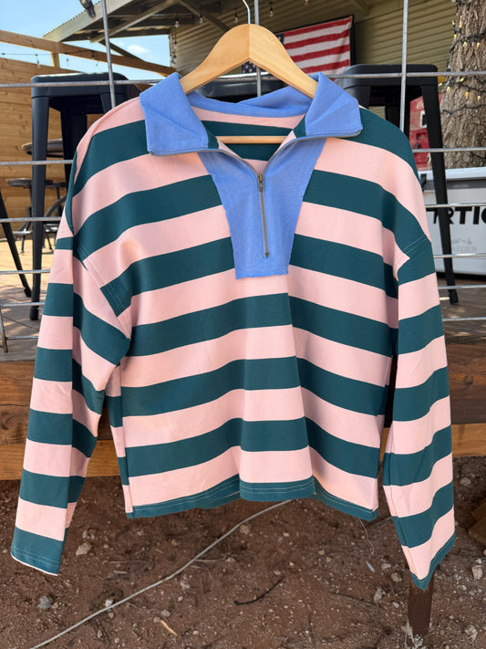 Teal Striped Quater-Zip